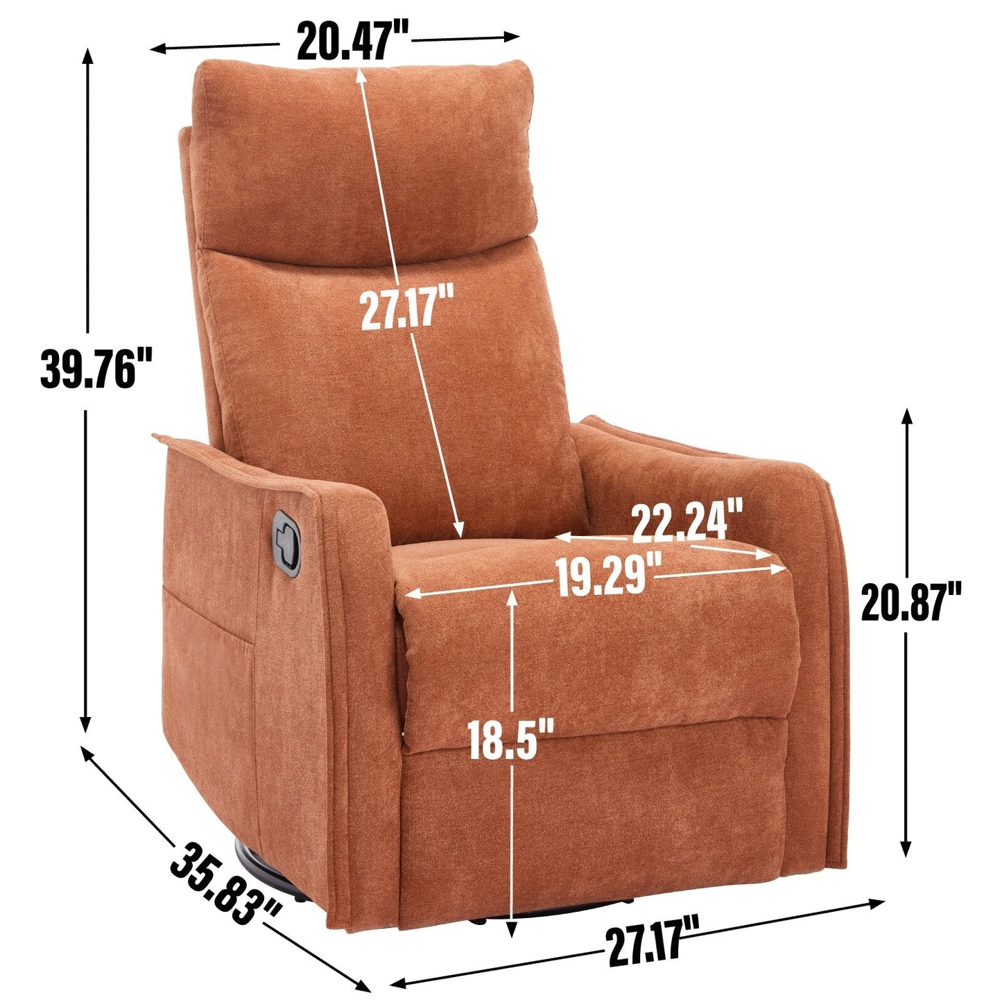 Fauteuil inclinable manuel à 8 points de massage, fauteuil à bascule pivotant en tissu, fauteuil simple avec bascule et chauffage lombaire