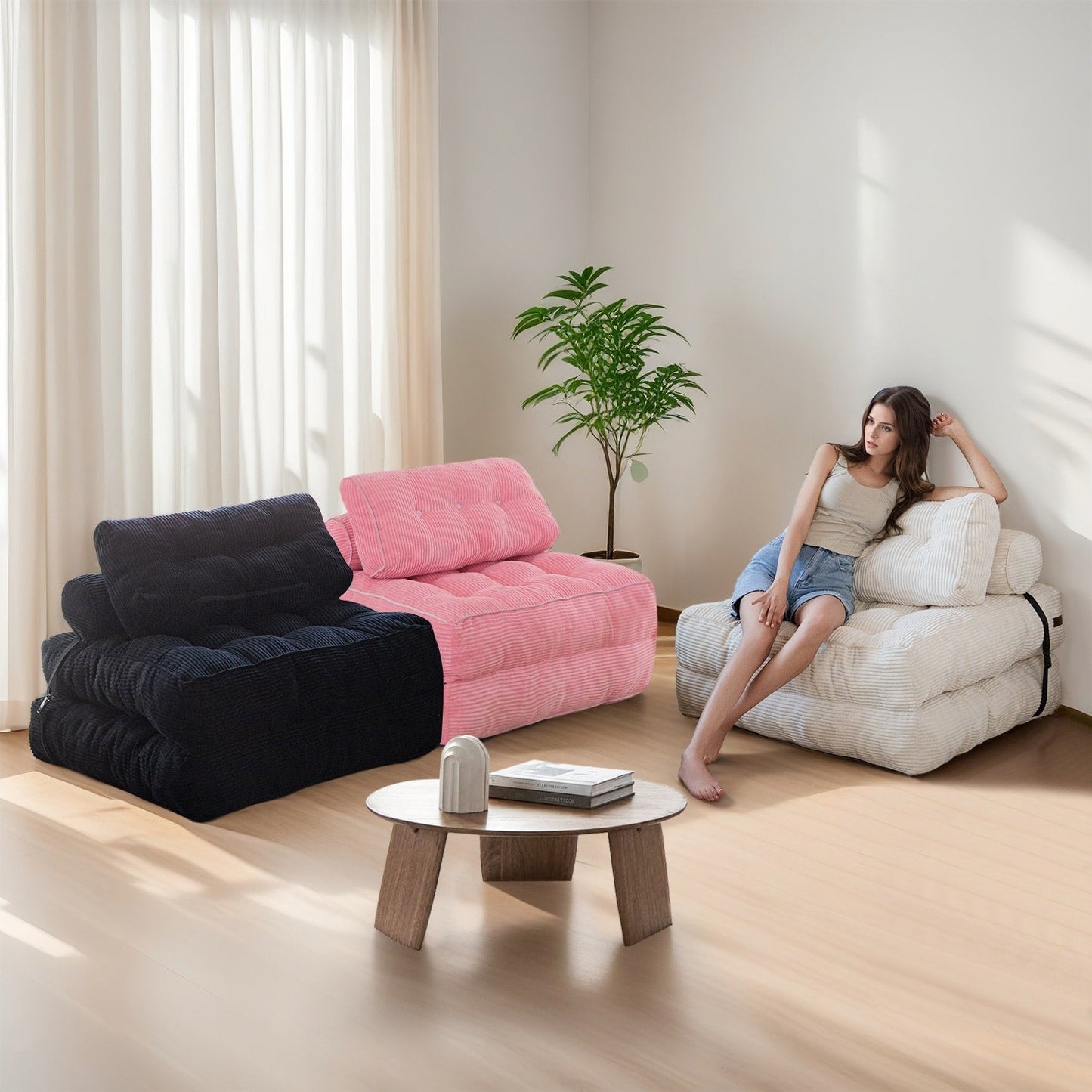 Canapé-lit pliant en velours côtelé 8 places, simple