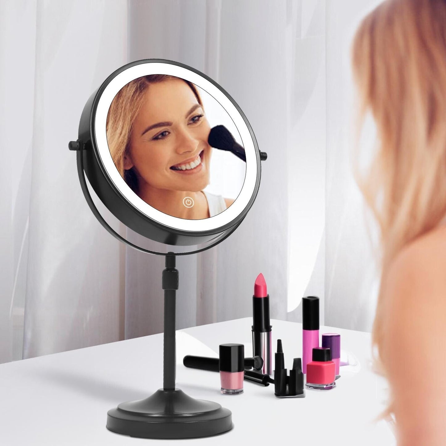 Miroir de maquillage éclairé à 9 LED, miroir grossissant double face avec grossissement 1X/10x, 3 couleurs d'éclairage