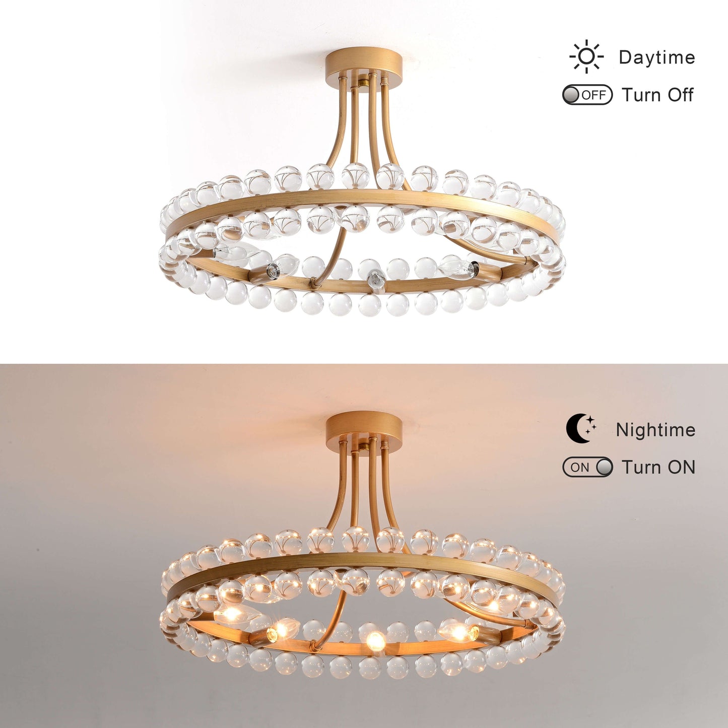 Plafonnier semi-encastré en cristal Elvira à 8 lumières, motif roue de chariot