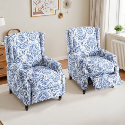Ensemble de 2 fauteuils inclinables manuels à dossier à motif floral vintage de 29 po de largeur