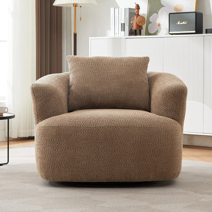 Fauteuil pivotant à 360°, fauteuil d'appoint en boucle de 38,2" avec coussin décoratif, fauteuil rembourré en forme de tonneau avec accoudoirs incurvés