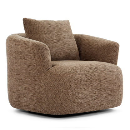 Fauteuil pivotant à 360°, fauteuil d'appoint en boucle de 38,2" avec coussin décoratif, fauteuil rembourré en forme de tonneau avec accoudoirs incurvés