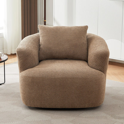 Fauteuil pivotant à 360°, fauteuil d'appoint en boucle de 38,2" avec coussin décoratif, fauteuil rembourré en forme de tonneau avec accoudoirs incurvés
