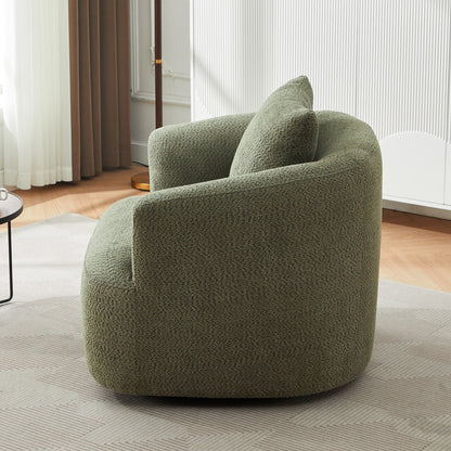 Fauteuil pivotant à 360°, fauteuil d'appoint en boucle de 38,2" avec coussin décoratif, fauteuil rembourré en forme de tonneau avec accoudoirs incurvés