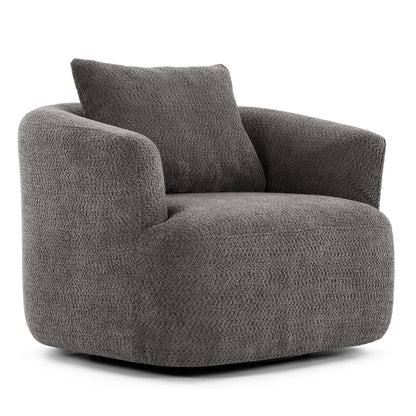 Fauteuil pivotant à 360°, fauteuil d'appoint en boucle de 38,2" avec coussin décoratif, fauteuil rembourré en forme de tonneau avec accoudoirs incurvés