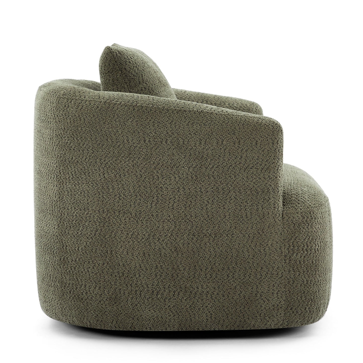 Fauteuil pivotant à 360°, fauteuil d'appoint en boucle de 38,2" avec coussin décoratif, fauteuil rembourré en forme de tonneau avec accoudoirs incurvés