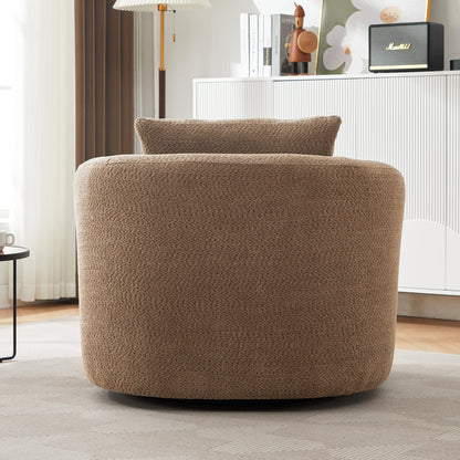 Fauteuil pivotant à 360°, fauteuil d'appoint en boucle de 38,2" avec coussin décoratif, fauteuil rembourré en forme de tonneau avec accoudoirs incurvés