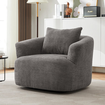 Fauteuil pivotant à 360°, fauteuil d'appoint en boucle de 38,2" avec coussin décoratif, fauteuil rembourré en forme de tonneau avec accoudoirs incurvés