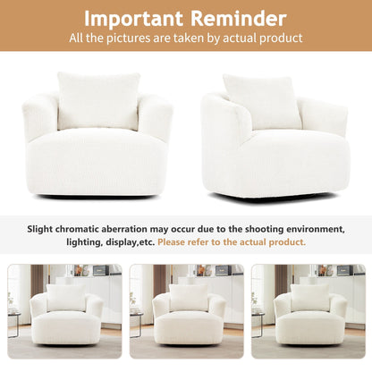 Fauteuil pivotant à 360°, fauteuil d'appoint en boucle de 38,2" avec coussin décoratif, fauteuil rembourré en forme de tonneau avec accoudoirs incurvés