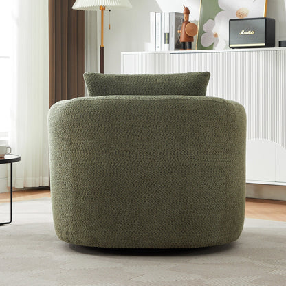 Fauteuil pivotant à 360°, fauteuil d'appoint en boucle de 38,2" avec coussin décoratif, fauteuil rembourré en forme de tonneau avec accoudoirs incurvés