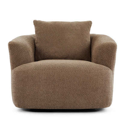 Fauteuil pivotant à 360°, fauteuil d'appoint en boucle de 38,2" avec coussin décoratif, fauteuil rembourré en forme de tonneau avec accoudoirs incurvés