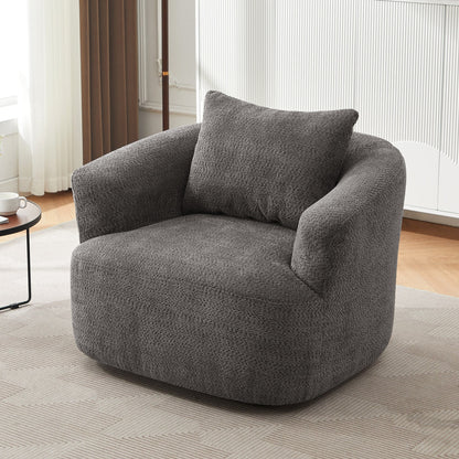 Fauteuil pivotant à 360°, fauteuil d'appoint en boucle de 38,2" avec coussin décoratif, fauteuil rembourré en forme de tonneau avec accoudoirs incurvés