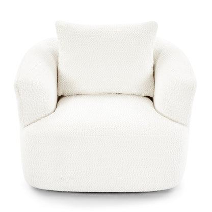 Fauteuil pivotant à 360°, fauteuil d'appoint en boucle de 38,2" avec coussin décoratif, fauteuil rembourré en forme de tonneau avec accoudoirs incurvés