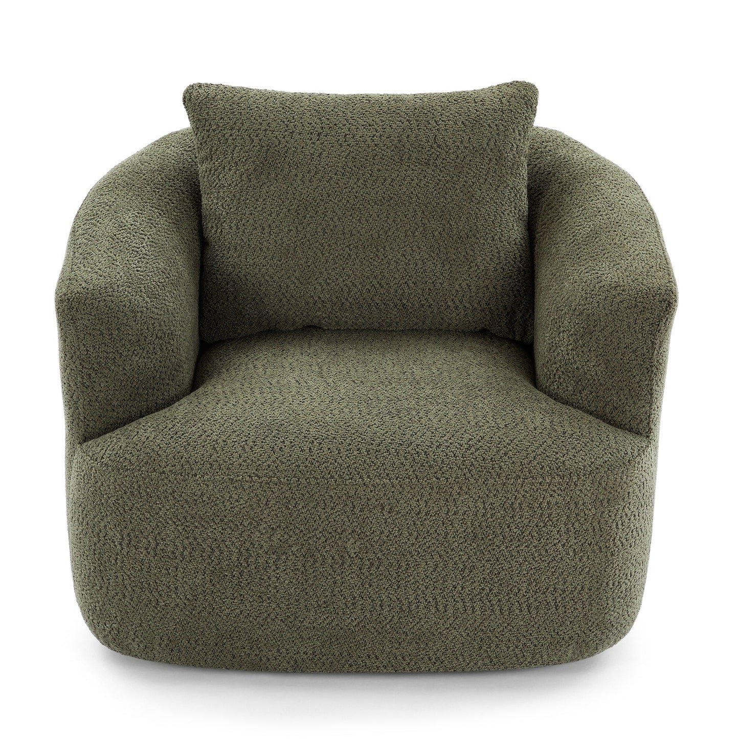 Fauteuil pivotant à 360°, fauteuil d'appoint en boucle de 38,2" avec coussin décoratif, fauteuil rembourré en forme de tonneau avec accoudoirs incurvés