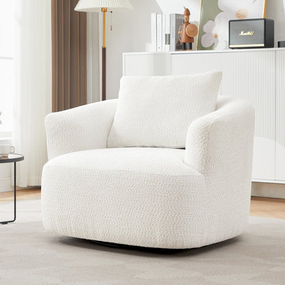 Fauteuil pivotant à 360°, fauteuil d'appoint en boucle de 38,2" avec coussin décoratif, fauteuil rembourré en forme de tonneau avec accoudoirs incurvés