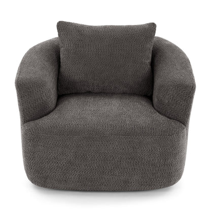 Fauteuil pivotant à 360°, fauteuil d'appoint en boucle de 38,2" avec coussin décoratif, fauteuil rembourré en forme de tonneau avec accoudoirs incurvés