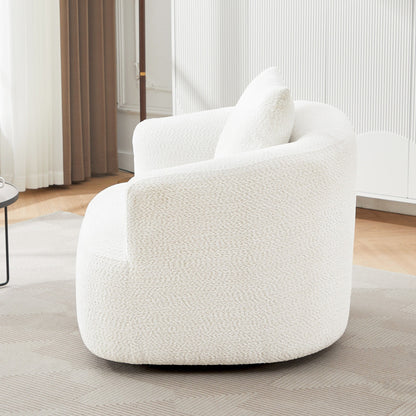 Fauteuil pivotant à 360°, fauteuil d'appoint en boucle de 38,2" avec coussin décoratif, fauteuil rembourré en forme de tonneau avec accoudoirs incurvés