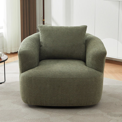 Fauteuil pivotant à 360°, fauteuil d'appoint en boucle de 38,2" avec coussin décoratif, fauteuil rembourré en forme de tonneau avec accoudoirs incurvés