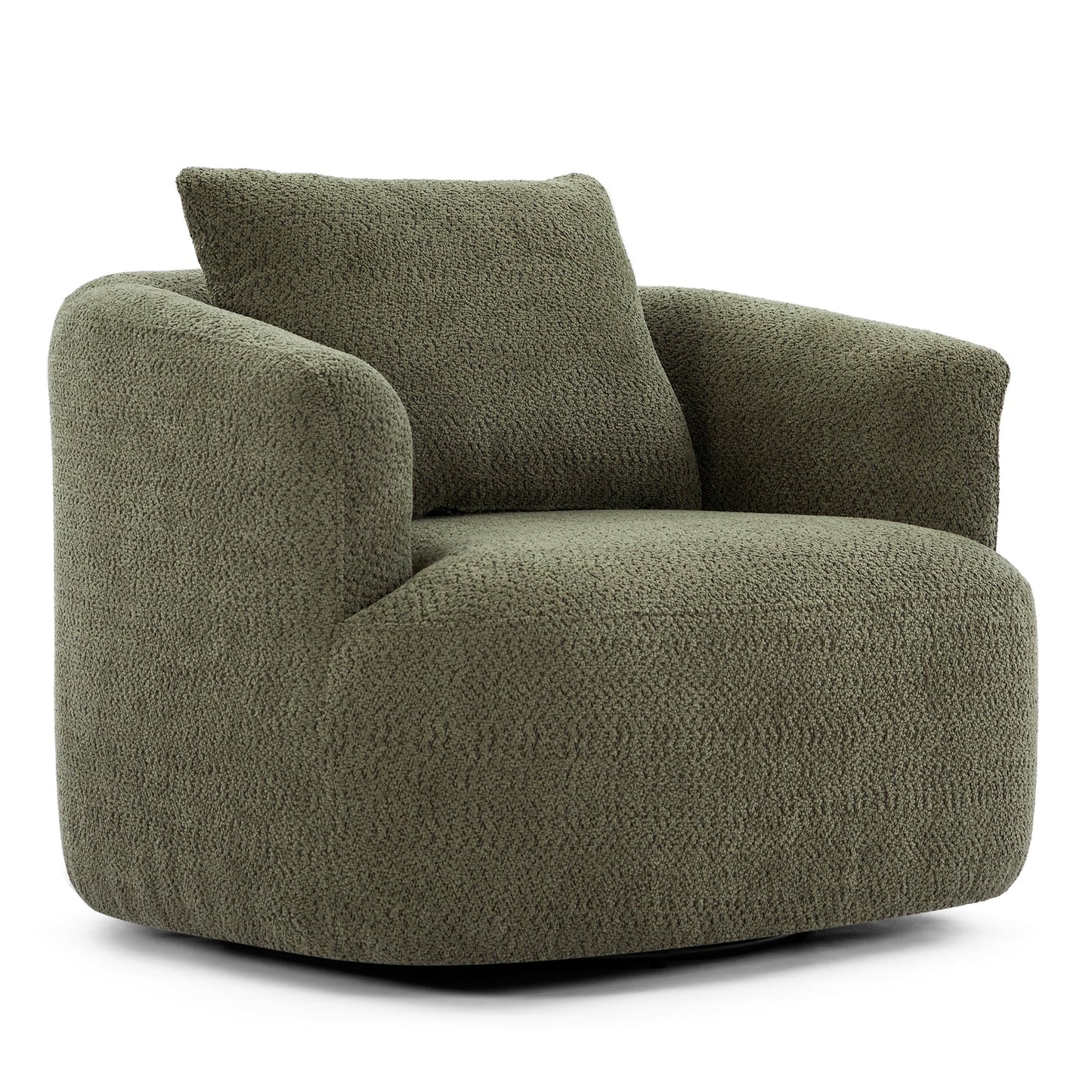 Fauteuil pivotant à 360°, fauteuil d'appoint en boucle de 38,2" avec coussin décoratif, fauteuil rembourré en forme de tonneau avec accoudoirs incurvés