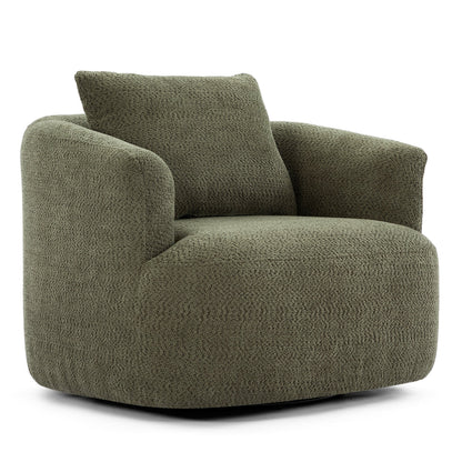 Fauteuil pivotant à 360°, fauteuil d'appoint en boucle de 38,2" avec coussin décoratif, fauteuil rembourré en forme de tonneau avec accoudoirs incurvés