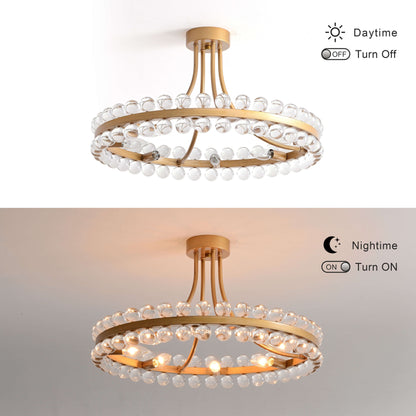 Plafonnier semi-encastré en cristal Elvira à 8 lumières, motif roue de chariot