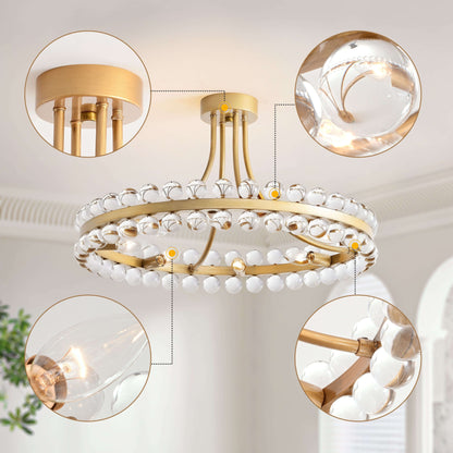 Plafonnier semi-encastré en cristal Elvira à 8 lumières, motif roue de chariot