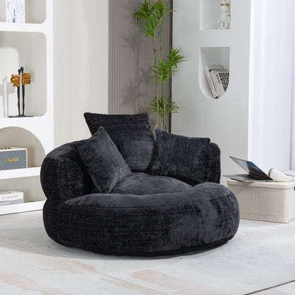 Pouf simple surdimensionné en chenille noir de 42,52 pouces avec trois oreillers pour chambre à coucher