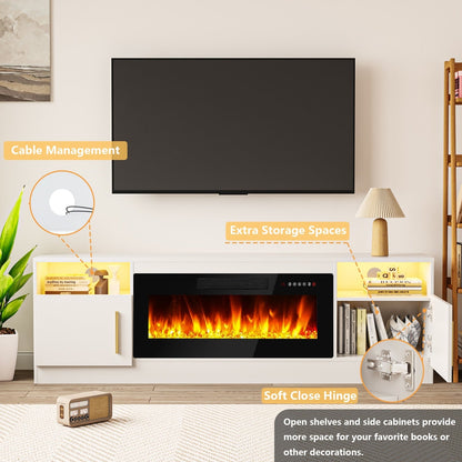 Meuble TV Bossin 70 avec cheminée électrique de 36 pouces, meuble TV pour téléviseurs jusqu'à 80 pouces, éclairage LED 16 couleurs/centre de divertissement