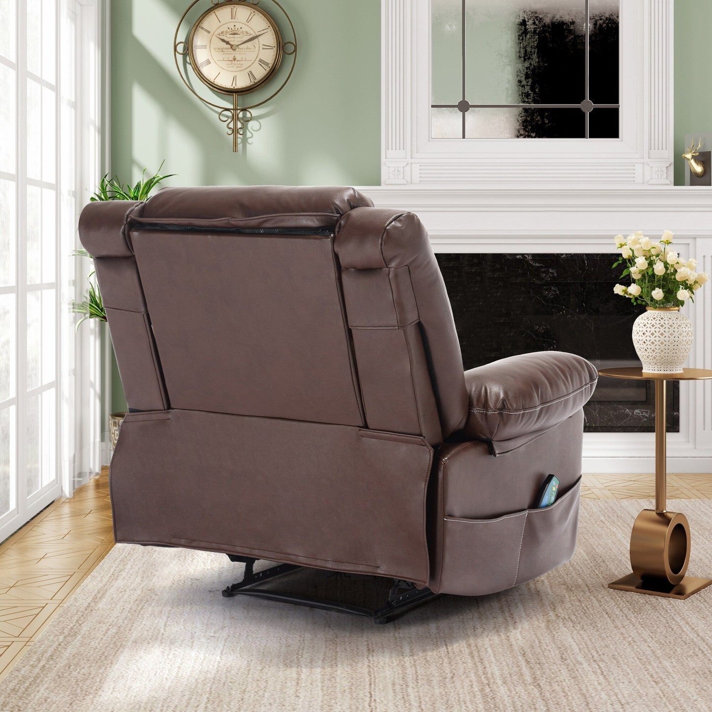 Fauteuil inclinable manuel marron avec massage à 8 points, fonction chauffante et cadre robuste pour un confort optimal au salon