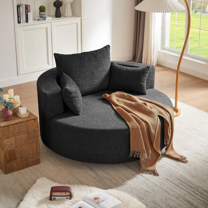 Fauteuil d'appoint en chenille, fauteuil rond avec base pivotante à 360 degrés et 3 coussins amovibles