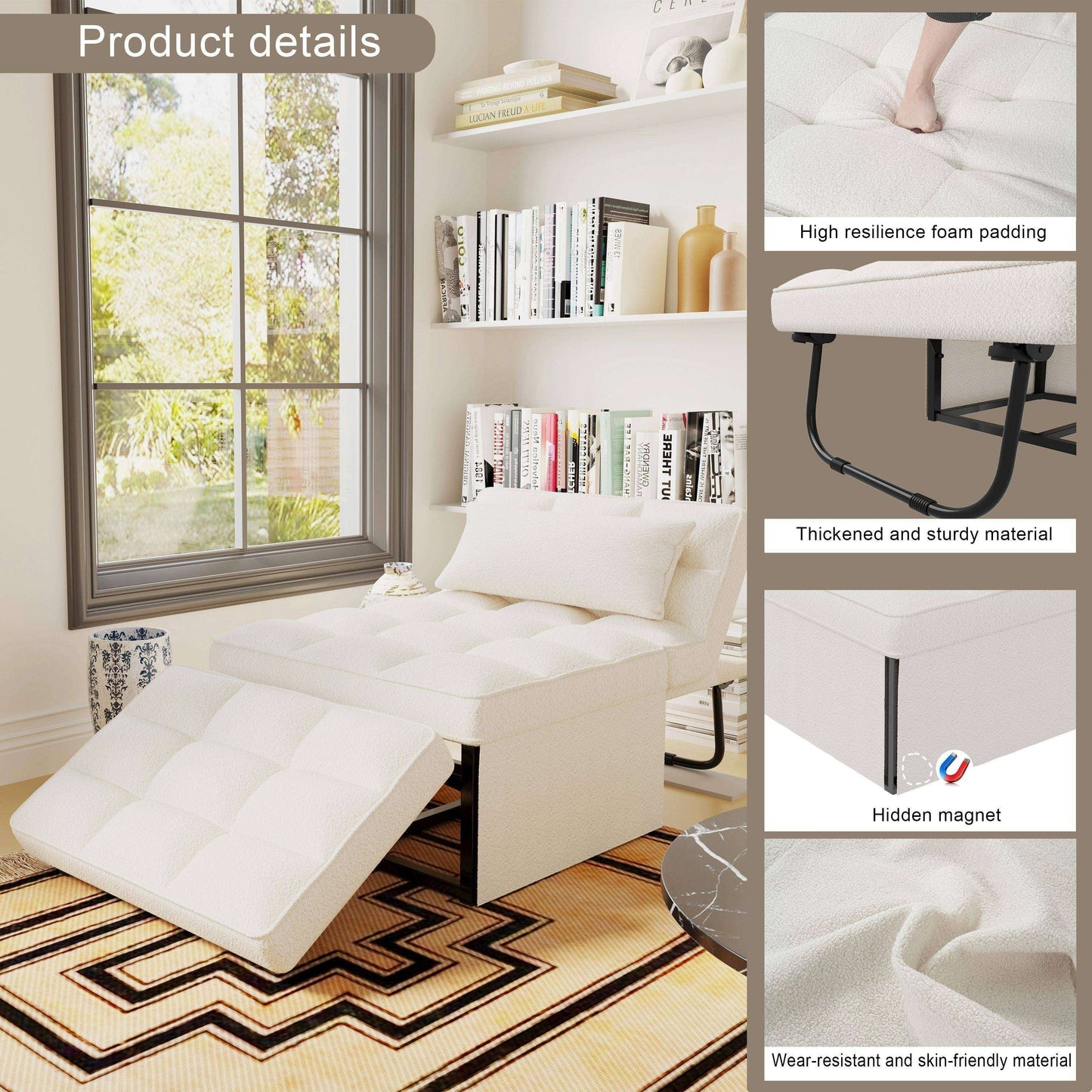 Canapé-lit convertible, canapé-lit, fauteuil inclinable, ottoman, pliable, pour salon