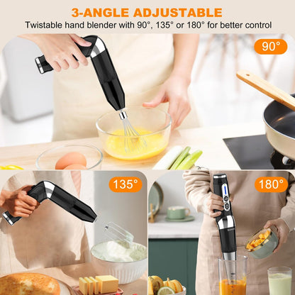 Mixeur plongeant sans fil : mixeur plongeant rechargeable USB 4 en 1, 21 vitesses variables et 3 angles réglables avec hachoir de 700 ml