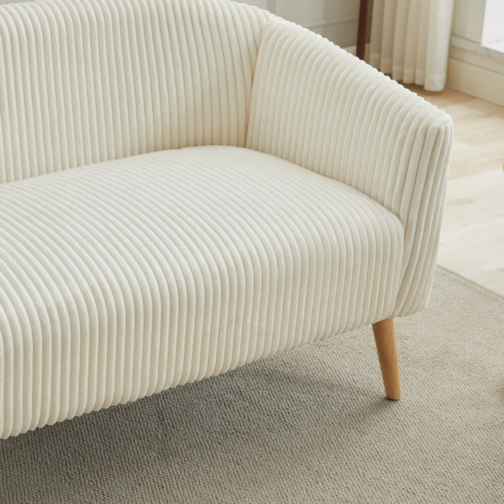 Canapé 2 places rembourré en velours côtelé avec pieds en bois de noyer