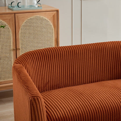 Canapé 2 places rembourré en velours côtelé avec pieds en bois de noyer