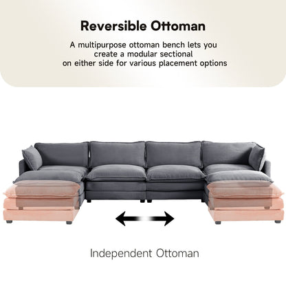 Canapé sectionnel en velours côtelé avec poufs amovibles et coussins ultra-doux pour salon et chambre