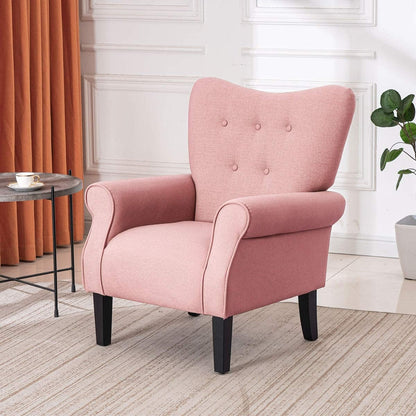 Fauteuil d'appoint moderne Erommy, fauteuil à dossier haut, canapé simple en tissu rembourré avec pieds en bois pour le salon