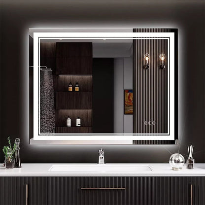 Miroir de salle de bain extra large avec éclairage LED, antibuée, 3 couleurs