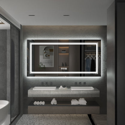 Miroir de salle de bain extra large avec éclairage LED, antibuée, 3 couleurs