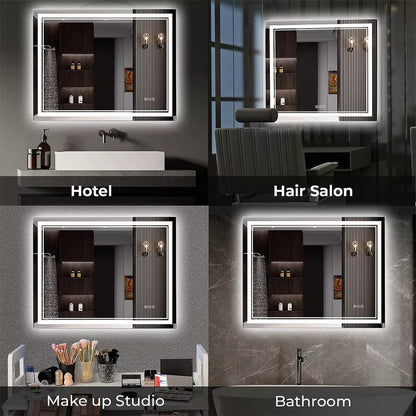 Miroir de salle de bain extra large avec éclairage LED, antibuée, 3 couleurs
