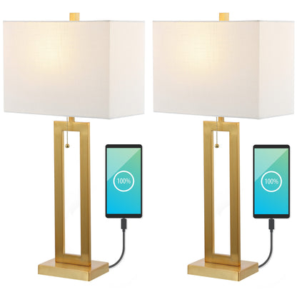 Lampe de table LED industrielle vintage Lucie 28,5 cm avec chaînette et port de chargement USB (lot de 2) par JONATHAN Y