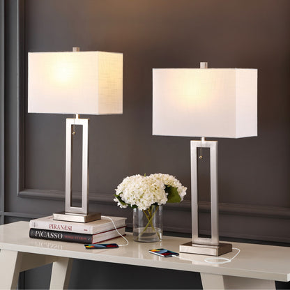 Lampe de table LED industrielle vintage Lucie 28,5 cm avec chaînette et port de chargement USB (lot de 2) par JONATHAN Y