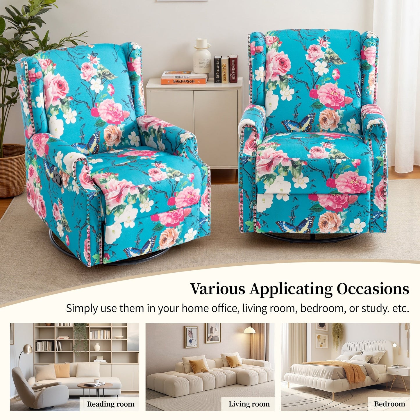 Ensemble de 2 fauteuils inclinables pivotants et coulissants de 29 po de largeur avec dossier à poussée manuelle