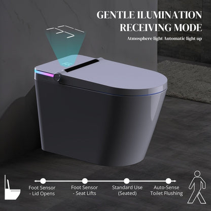 Toilettes intelligentes, toilettes bidet monobloc pour salles de bains, toilettes allongées modernes avec eau chaude, double chasse d'eau automatique, fonctionnement par capteur de pied